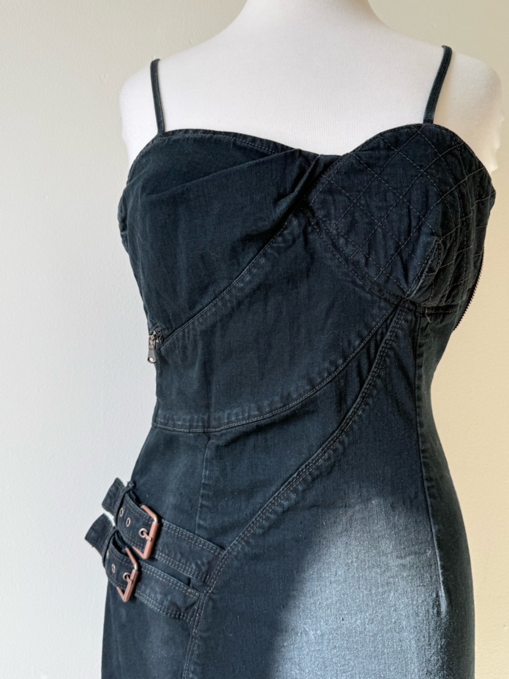 Vintage Diesel Denim Mini Dress | Asymmetrical Zip Detail | Y2K Grunge - Picture 3 of 16